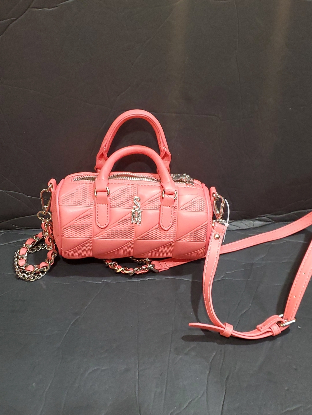 Steven Madden quilted coral top handle mini crossbody barrel bag brand new